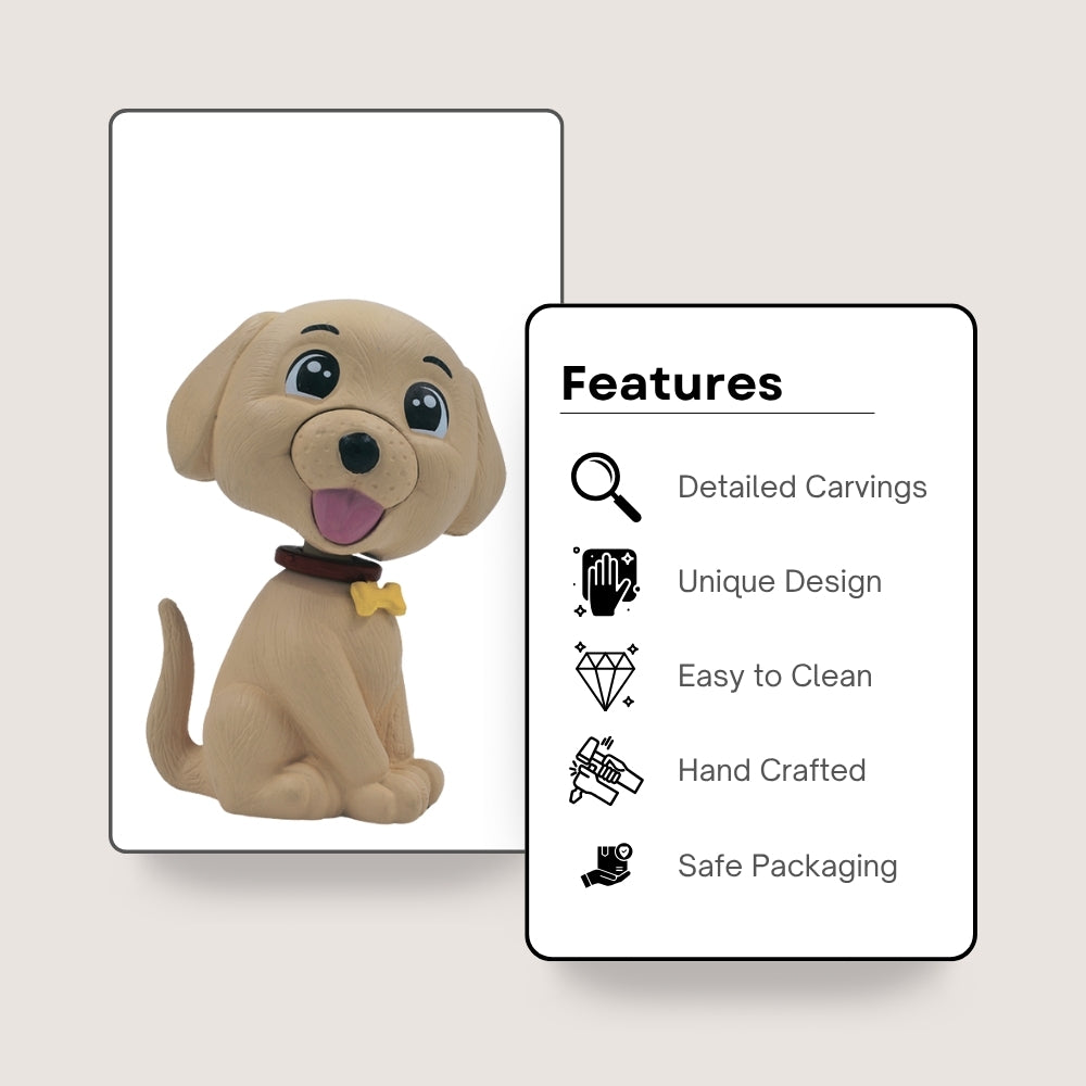 Dog bobblehead figurine with detailed carvings and handcrafted features
