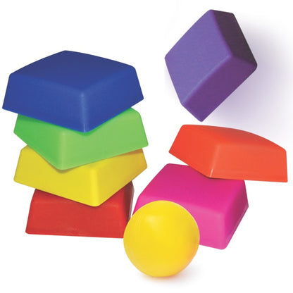 Colorful Lagori tiles set with ball for outdoor play