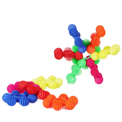 Colorful interlocking flower ring building toy set