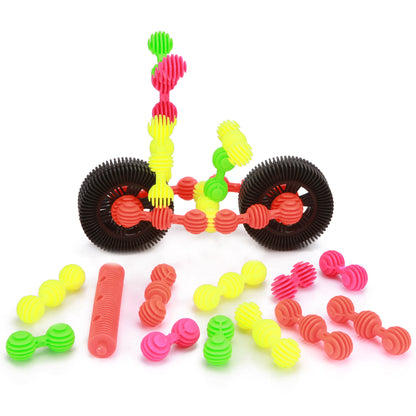 Colorful interlocking pieces building creative toy shapes