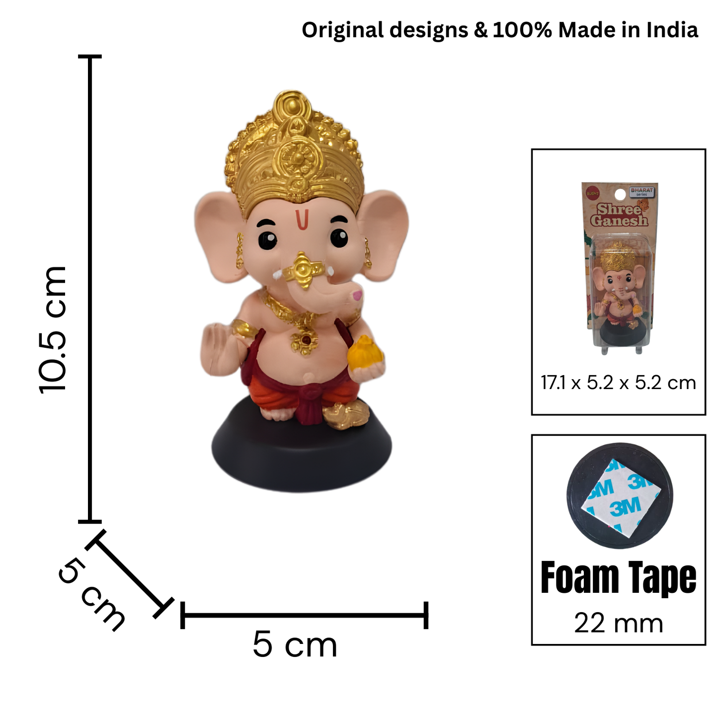 Lord Ganesha bobblehead with dimensions and packaging details