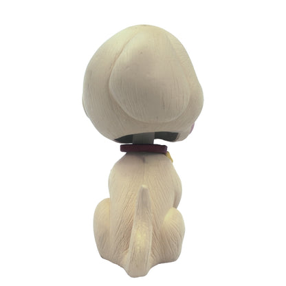 Back view of cute dog bobblehead figurine with wagging tail and collar